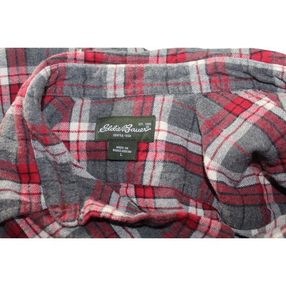 Eddie Bauer Men's Flannel Button Up Shirt Chest Pocket Red & Gray Size L - Picture 6 of 6